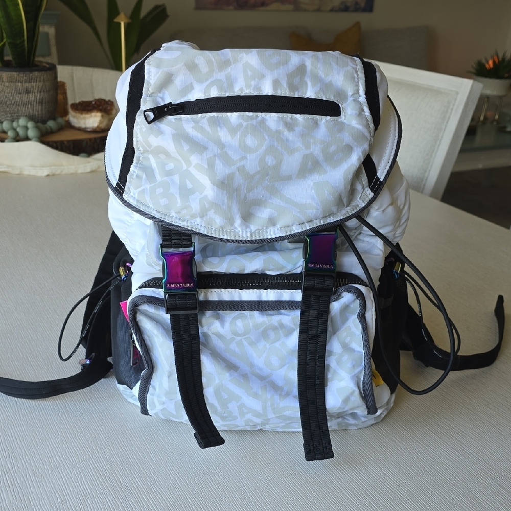 Bimba Y Lola White and Black Backpack with Multicolor Accents